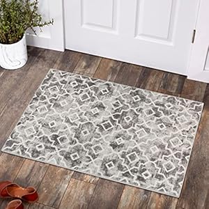 Moynesa Moroccan Washable 2x3 Rugs for Entryway Non-Slip, Grey Small Kitchen Rugs Non Skid Low Pile, Modern Carpet Door Mat for Front Indoor Floor Laundry Bathroom 2' x 3' Grey/White