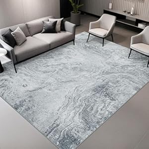 YIHOUSE Grey Abstract Rug for Living Room, Machine Washable Low Pile Gray Rug, Non Slip Thin Area Rug for Office, Bedroom, Dining Room Rugs for Under Table Grey1 5X7