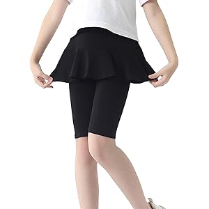 LOLANTA Girls Knee Length Leggings with Skirt Capris Kids Summer Shorts Casual Stretchy Athletic Skorts 4T 1pc:black