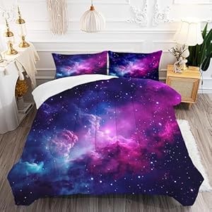 Galaxy Comforter Sets Queen Size Purple Outer Space Bedding Set for Teen Girls Boys Kids Children Bedroom Dorm Quilt 1 Comforter + 2 Pillow Cases Lb01-19 Queen