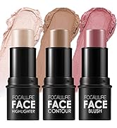 FOCALLURE 3 Pcs Cream Contour Sticks,Shades with Highlighter & Bronzer & Blush,Non-greasy and Wat...