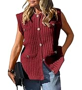 Saodimallsu Womens Sleeveless Sweater Vest Button Up Cable Knit Crew Neck Trendy Casual Loose Sum...