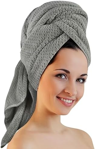 SUNLAND Large Microfiber Hair Towels for Women Long, Curly, Thick，Wet Hair, Super Soft Anti Frizz Hair Drying Towel with Double-Sided Elastic Band, Fast Drying Hair Turbans 27.5 x 41.3 inches