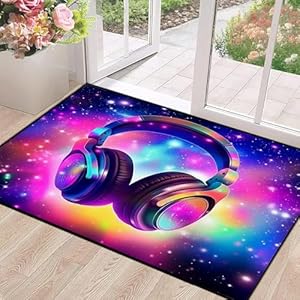 Galaxy Game Area Rug Music Headphone Rugs Colorful Throw Rug Non-Slip Carpet Doormats for Living Room Bedroom Apartment Dorm Floor Mat 47 in X 31 in Galaxy 12 47"x31"/(120*80cm)