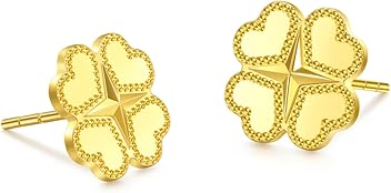 Image of CHOW SANG SANG 999 24K Solid Gold Mirror Gold Four Leaf Clover Heart Shaped Stud Earrings for Women 95216E