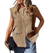 Saodimallsu Womens Sleeveless Sweater Vest Button Up Cable Knit Crew Neck Trendy Casual Loose Sum...