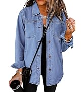 luvamia Denim Jackets for Women Trendy Long Sleeve Button Down Shirt Jacket Jean Shacket with Poc...