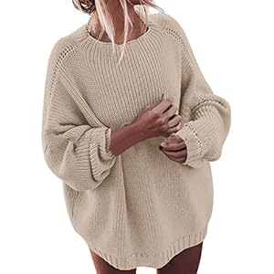 Womens Oversized Crewneck Sweaters Batwing Long Sleeve Solid Color Loose Fit Knit Pullover Tops 2024 Fall Outfits