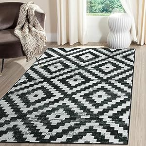 Lahome Moroccan Boho 3x5 Rug Black and White Machine Washable Small Rugs for Bedroom, Aztec Trellis Non-Slip Non-Shedding Low Pile Stain Resistant Printed Indoor Area Rug for Entryway Kitche