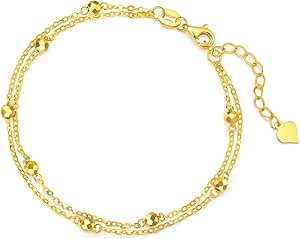 CHOW SANG SANG Dazzling Mirror Gold 999 24K Solid Gold Price-by-Weight 2.24g Gold Bead, Double Layer Chain Bracelet for Women 93852B | 7 Inches, (18 CM)