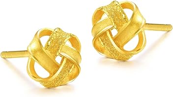 Image of CHOW SANG SANG 999.9 24K Solid Gold Hollowed Blossom Pattern Stud Earrings for Women 69681E