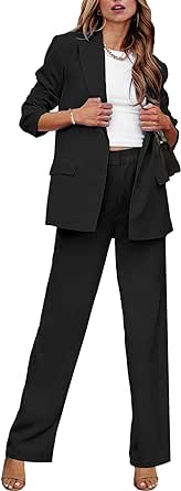 luvamia 2 Piece Outfits for Women Dressy Blazer Jackets High Waisted Straight Leg Pants Suits Set Business Casual Office