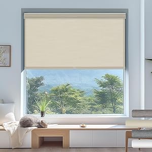 Light Filtering Roller Shades,Cordless Striped Jacquard Roller Blinds,Room Darkening with Cassette Valance Protecting Privacy Window Shades for Home Office,Beige,85" W x 88" H Beige 85"W x 8