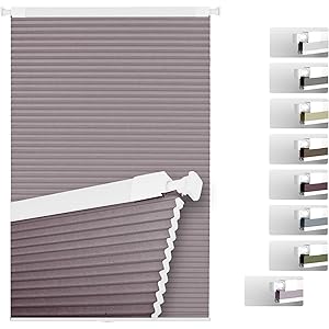 Light Filtering Cellular Shades No Tools No Drill Cordless Honeycomb Blinds for Home Office Windows Shades Easy to Install，Light Purple Gray，28" W x 56" H Light Filtering-light Purple Gray 2