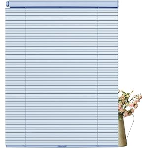 No Tools Cordless Aluminum Mini Blinds for Windows 1" No Drill Metal Room Darkening Horizontal Window Blinds No Screws Venetian Custom Window Shades for Home Office Door,Blue,51.5" W x 39" H