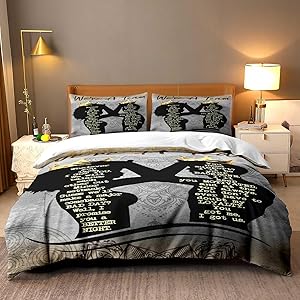 LUVIVIHOME 3PCS African American Bedding Set, Black Girl Duvet Cover Queen, Afro King Melanin Queen Comforter Quilt Cover, Bedroom Decor for Couples Gifts, Romantic Gifts, We're A Team, 2 Pi