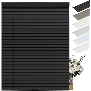 Cordless Aluminum Mini Blinds for Windows 1" Room Darkening Metal Horizontal Window Blinds Venetian Light Adjust Window Shades for Home Office Living Room Door Black,18" W x 64" H Black 18"W