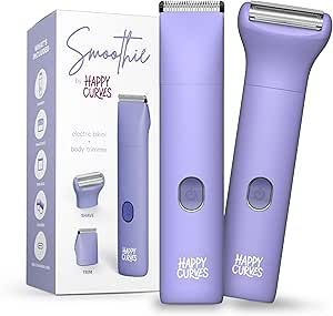 HAPPY CURVES Smoothie Bikini Trimmer - Electric Razor for Women, Waterproof Hair Trimmer with Adjustable Guards, Personal Shaver for Pubic Hair, Ladies Intimate Shaver and Body Hair Trimmer (Berry)