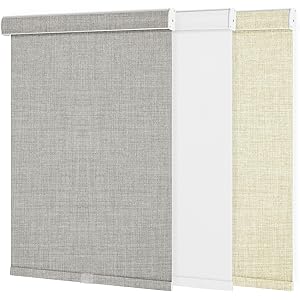 100％ Blackout Roller Shades for Windows Cordless Roller Blinds with Cassette Valance Cut to Size Free-Stop Thermal Insulated Windows Shades for Bedroom, Home Office,Light Gray,55" W x 84" H