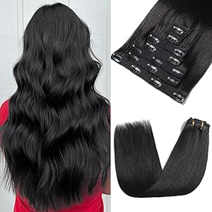 Clip in Hair Extensions Real Human Hair, Premium 24 Inch 7pcs Natural Black Remy Human Hair Clip in Hair Extensions Straight, Hair Extensions Real Human Hair Clip ins for Women (#1B 24 Inch)