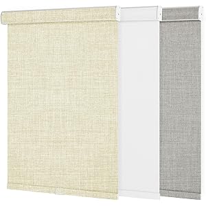 100％ Blackout Roller Shades for Windows Cordless Roller Blinds with Cassette Valance Cut to Size Free-Stop Thermal Insulated Windows Shades for Bedroom, Home Office,Beige,86.5" W x 72" H Bla