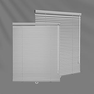 Aluminum 1" Cordless Horizontal Mini Window Blinds Metal Room Darkening Venetian Blinds & Shades for Home Office Bathroom French Door Windows Silver Gray,54" W x 70" H Silver Gray 54"W x 70"