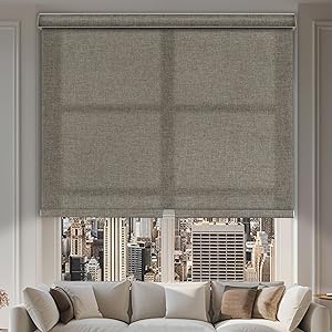 Light Filtering Roller Shades,Cordless window shades,Linen Window Blinds with Cassette Valance Thermal Insulated Roller Blinds for Home French Door.Light Brown,84.5" W x96 H Light Filtering-