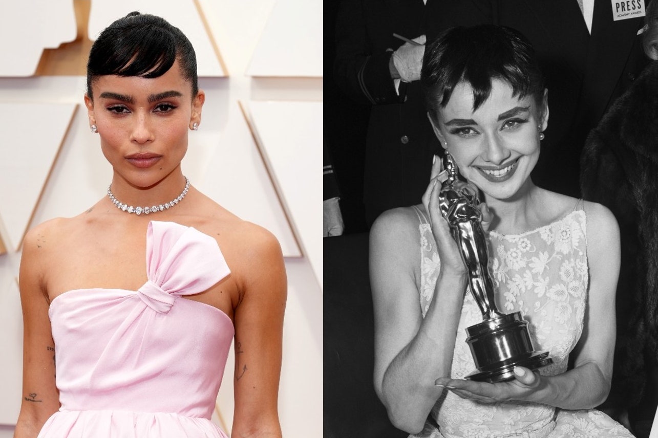 Oscar 2022, Zoë Kravitz omaggio in bellezza a Audrey Hepburn