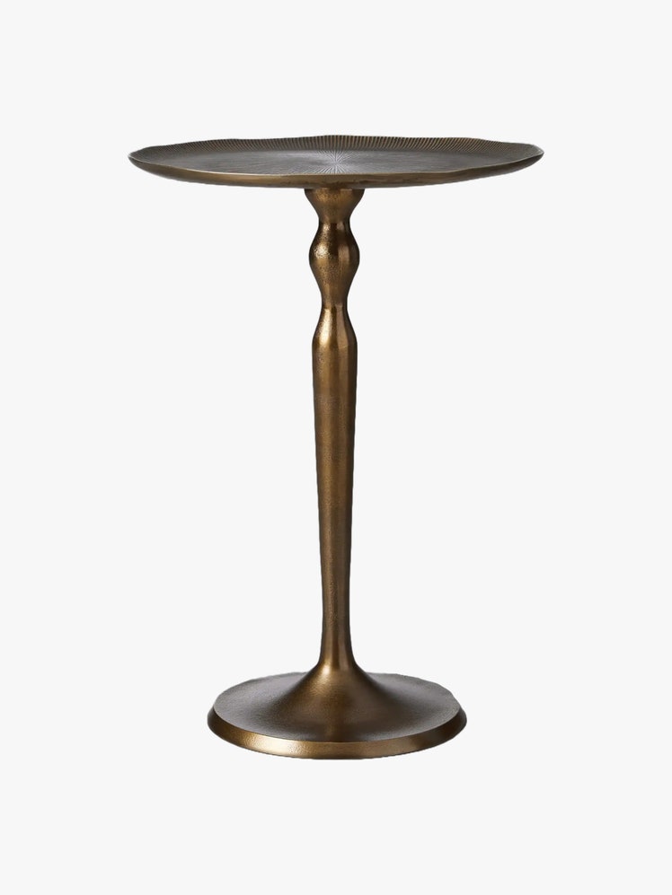 Martiniglass shaped side table in cast aluminum plated in zinc.