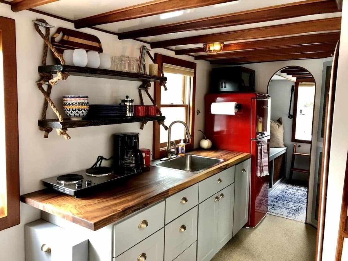 Kitchen of a tugboat in Louisa Virginia.