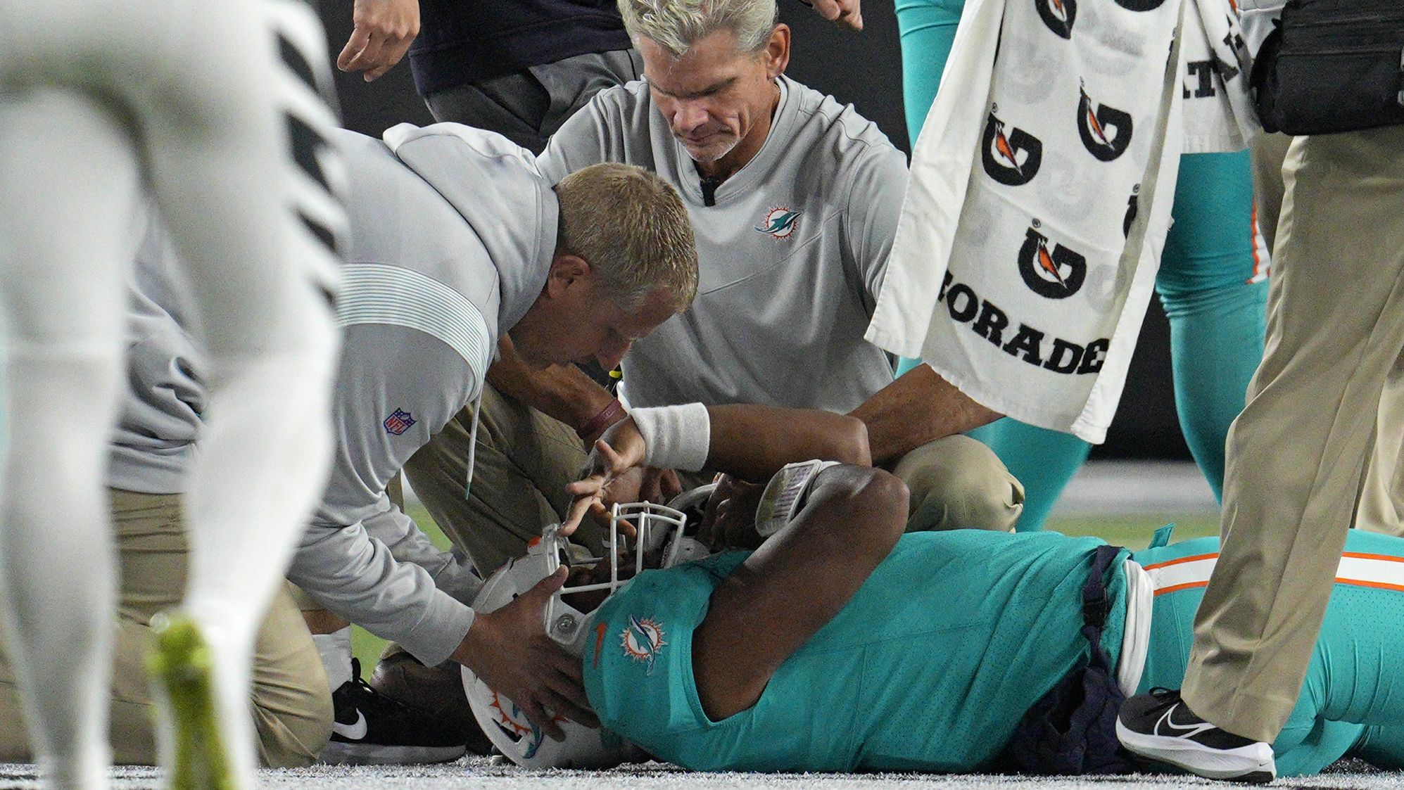 Miami Dolphins quarterback Tua Tagovailoa was <a href="https://www.cnn.com/2022/09/29/sport/tua-tagovailoa-miami-dolphins-injuries-intl-hnk-spt/index.html" target="_blank">taken off the field on a stretcher</a> during the game against the Cincinnati Bengals, after suffering apparent head and neck injuries. The incident had a lot of fall out with the NFL beginning a review on allowing Tagovailoa to play, the Dolphins being criticized widely and the National Football League Players Association <a href="https://www.cnn.com/2022/10/01/sport/nfl-players-union-terminates-neurotrauma-consultant/index.html" target="_blank">reportedly terminating</a> the unaffiliated neurotrauma consultant who was involved in the evaluation of Tagovailoa for a concussion during their game against the Buffalo Bills. 