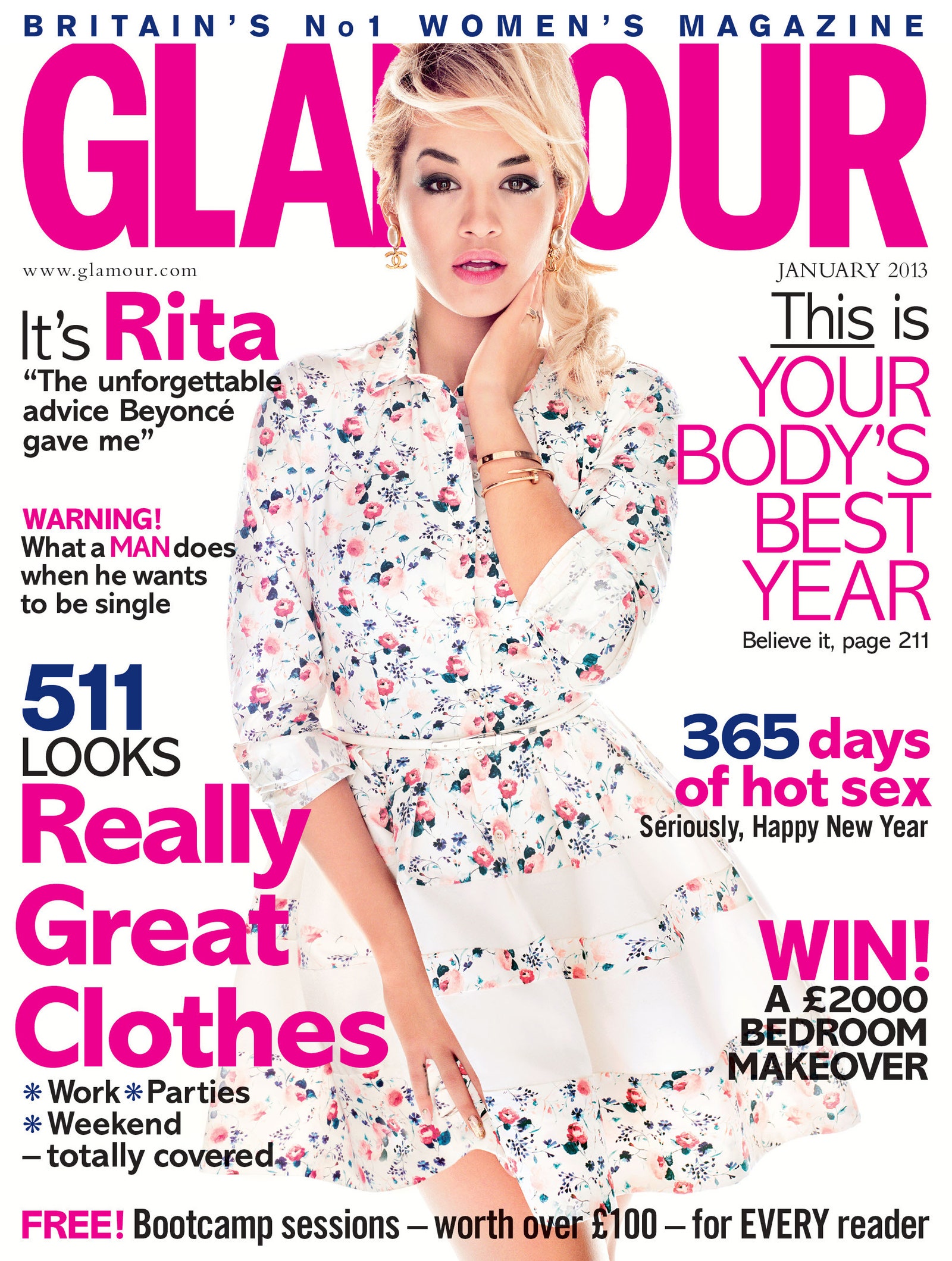 La primera portada de Rita en GLAMOUR en enero de 2013. Fotografía de Walter Chin