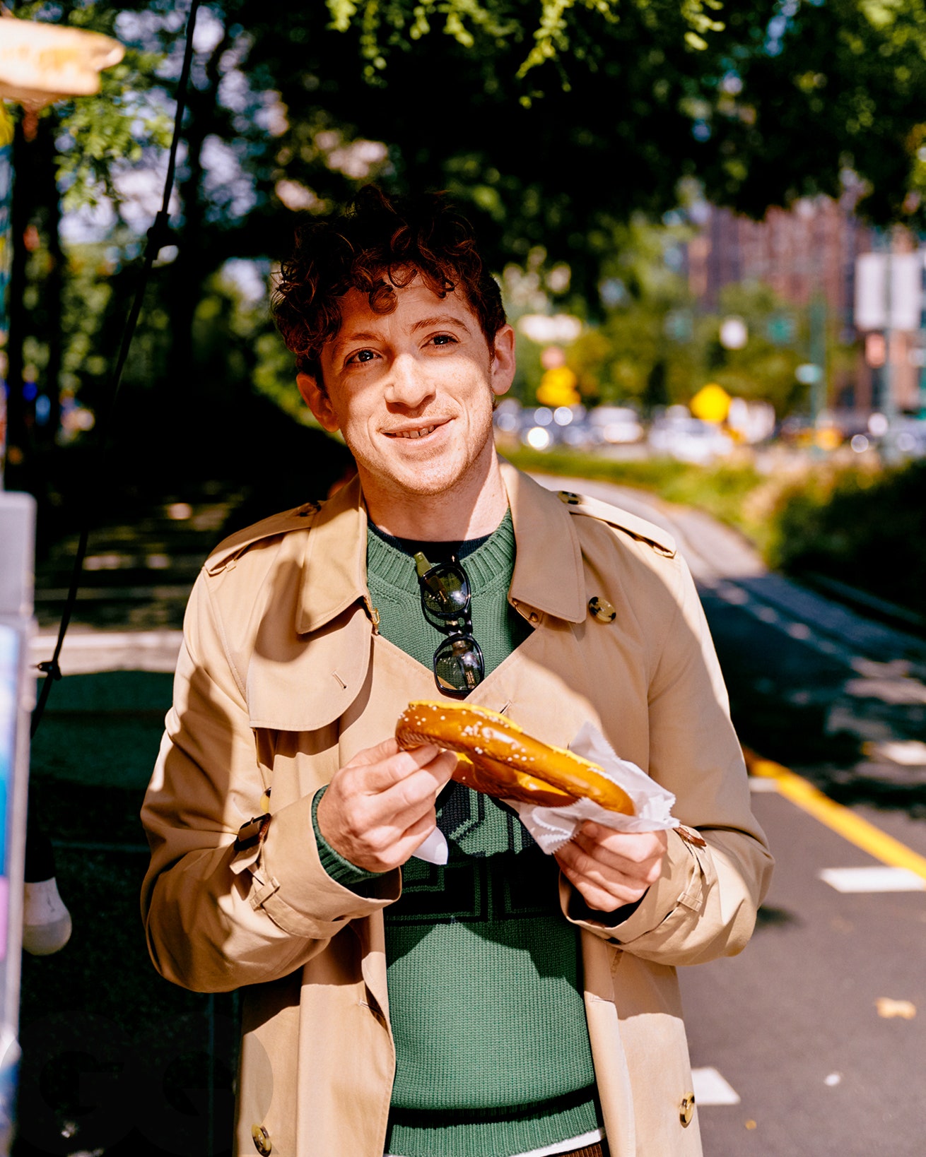 Image may contain Luke Newberry Adult Person Accessories Glasses Bread Food Face and Head