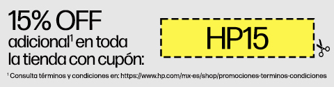 ¡Por tiempo limitado! 15% OFF adicional(1) en toda la tienda con cupón: HP15 (1) Consulta términos y condiciones en: https://www.hp.com/mx-es/shop/promociones-terminos-condiciones