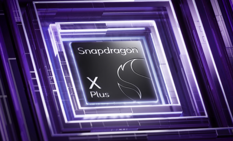 Close-up of Snapdragon X Plus 8 Core chip