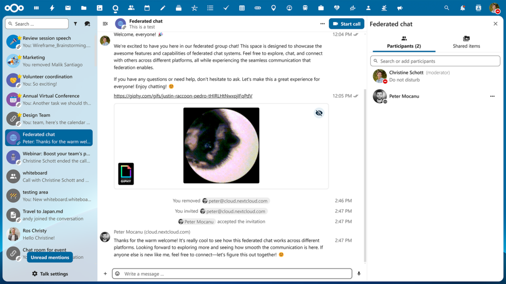 Nextcloud Hub 9 federated chat