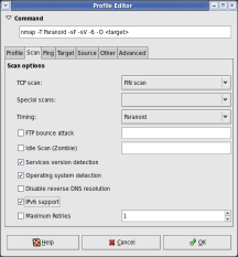 Zenmap screenshot of Profile Editor window