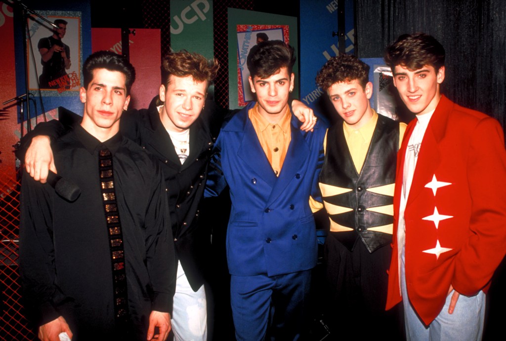 The New Kids on the Block, from left, Danny Wood, Donnie Wahlberg, Jordan Knight, Joey McIntyre and Jonathan Knight