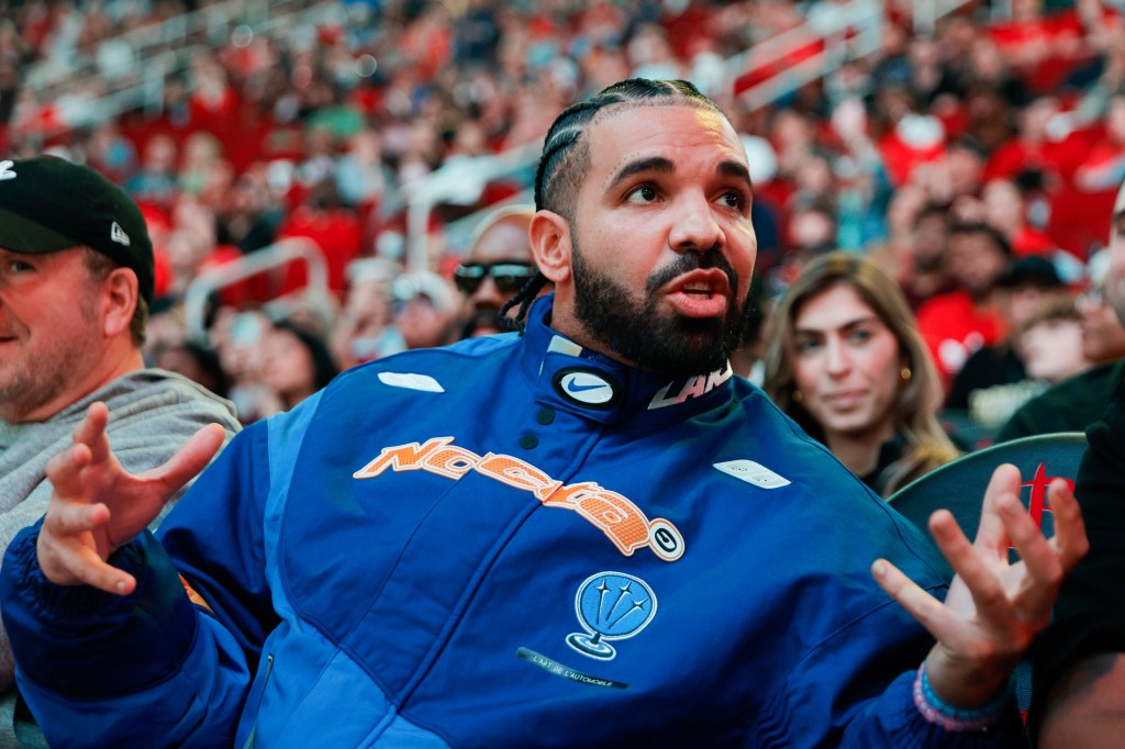 Drake attends a Cleveland Cavaliers-Houston Rockets game at Toyota Center on March 16, 2024