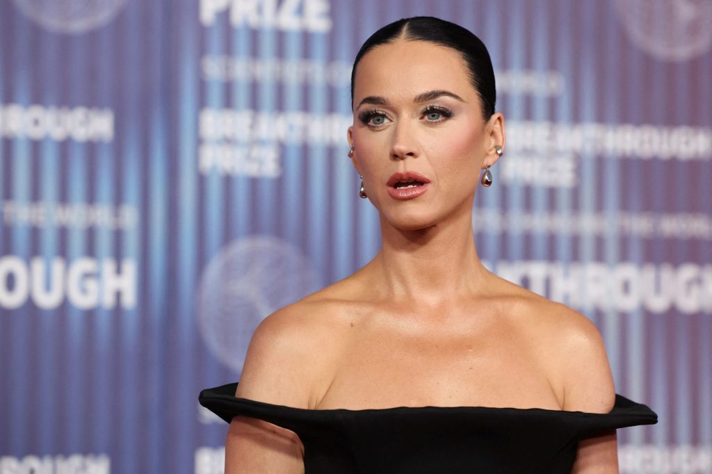 Katy Perry in a black dress at the Breakthrough Prize awards in Los Angeles, California