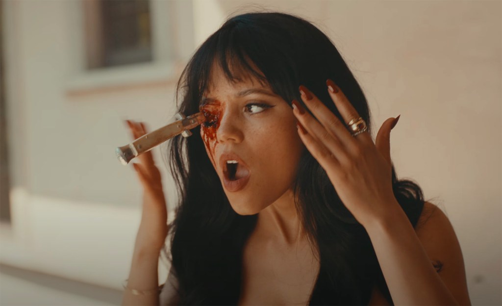 A bloody battle takes place between Jenna Ortega and Sabrina Carpenter in "Taste" video.