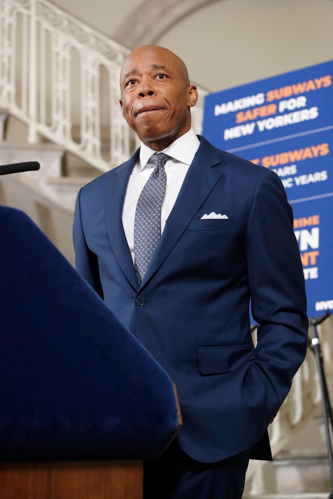 New York City Mayor Eric Adams speaks during his weekly in-person media availability at City Hall on October 15, 2024 in New York City.