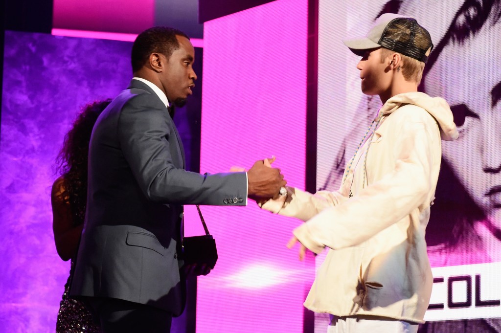 Diddy and Justin Bieber at the 2015 American Music Awards