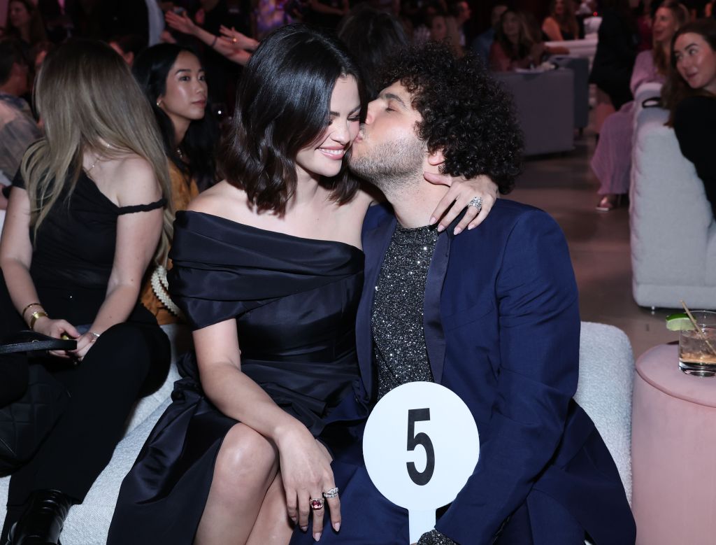 Selena Gomez and Benny Blanco attend the Second Annual Rare Impact Fund Benefit Supporting Youth Mental Health, hosted by Selena Gomez, at Nya Studios on October 24, 2024 in Los Angeles, California.