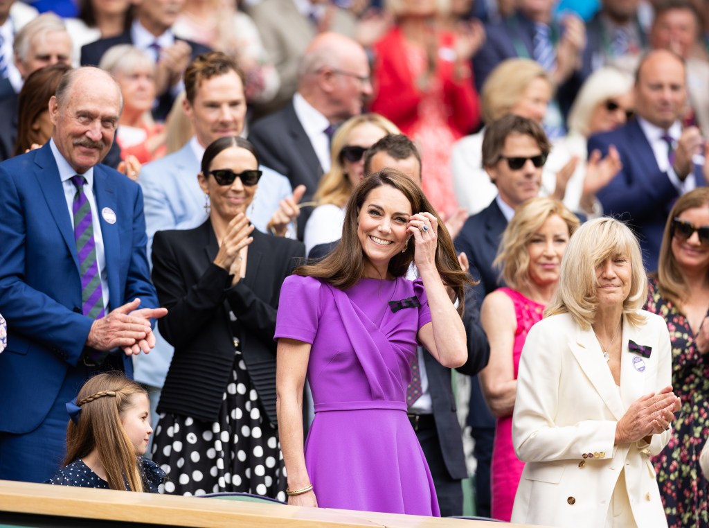 Catherine, Princess of Wales in the Royal Box before the start of the Mens Singles Final at The Wimbledon Lawn Tennis Championship at the All England Lawn and Tennis Club at Wimbledon on July 14th, 2024 in London, England. 