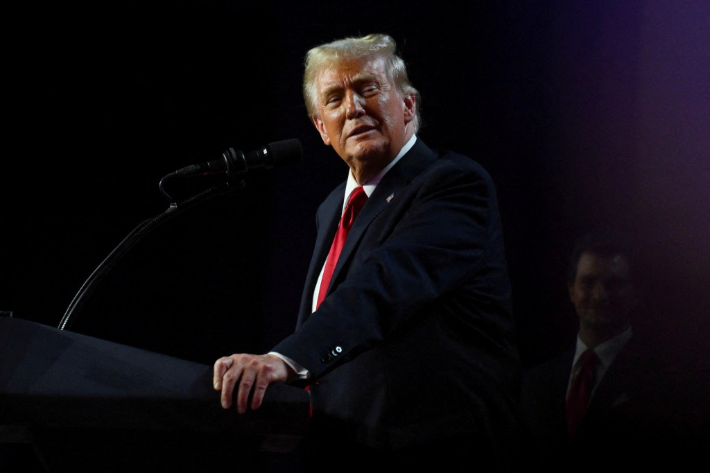 FILE PHOTO: Republican presidential nominee and former U.S. President Donald Trump takes the stage following early results from the 2024 U.S. presidential election in Palm Beach County Convention Center, in West Palm Beach, Florida, U.S., November 6, 2024. REUTERS/Callaghan O'Hare/File Photo/File Photo
