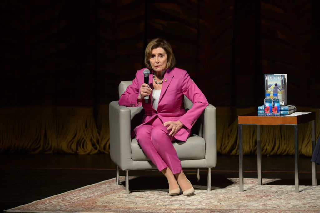 Former Speaker of the House Nancy Pelosi speaks during a discussion at Adrienne Arsht Center in Miami, Florida on Oct. 21, 2024.