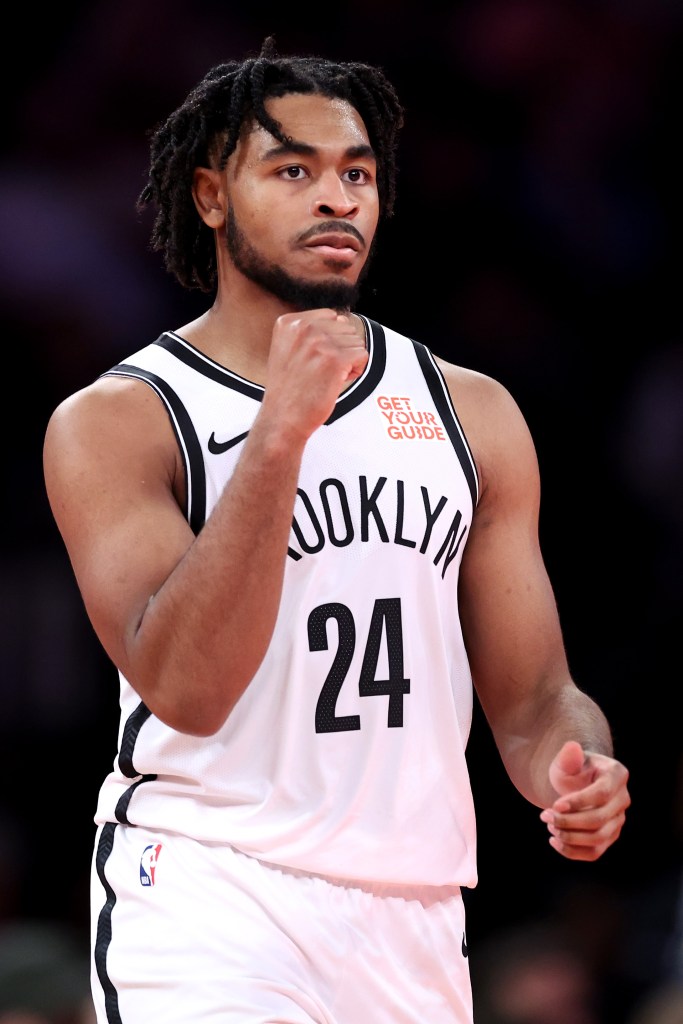 Cam Thomas reacts during the Nets-Knicks game on Nov. 15, 2024. 