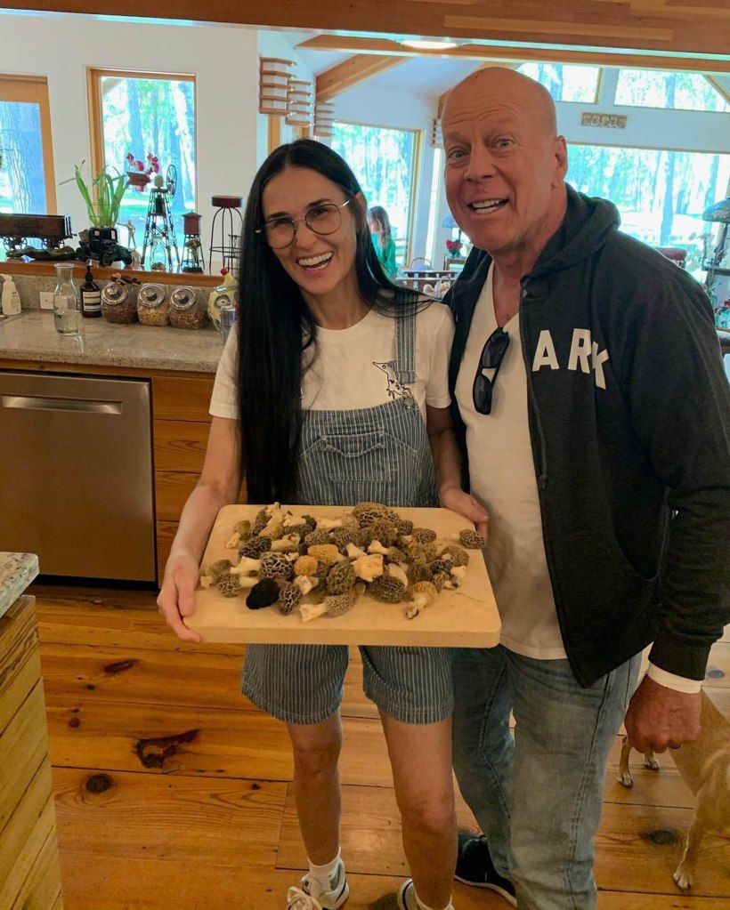 Demi Moore and Bruce Willis with mushrooms. 