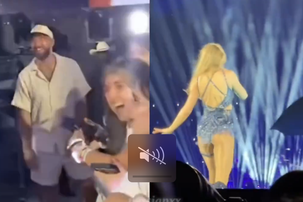 Taylor Swift and Travis Kelce dancing.